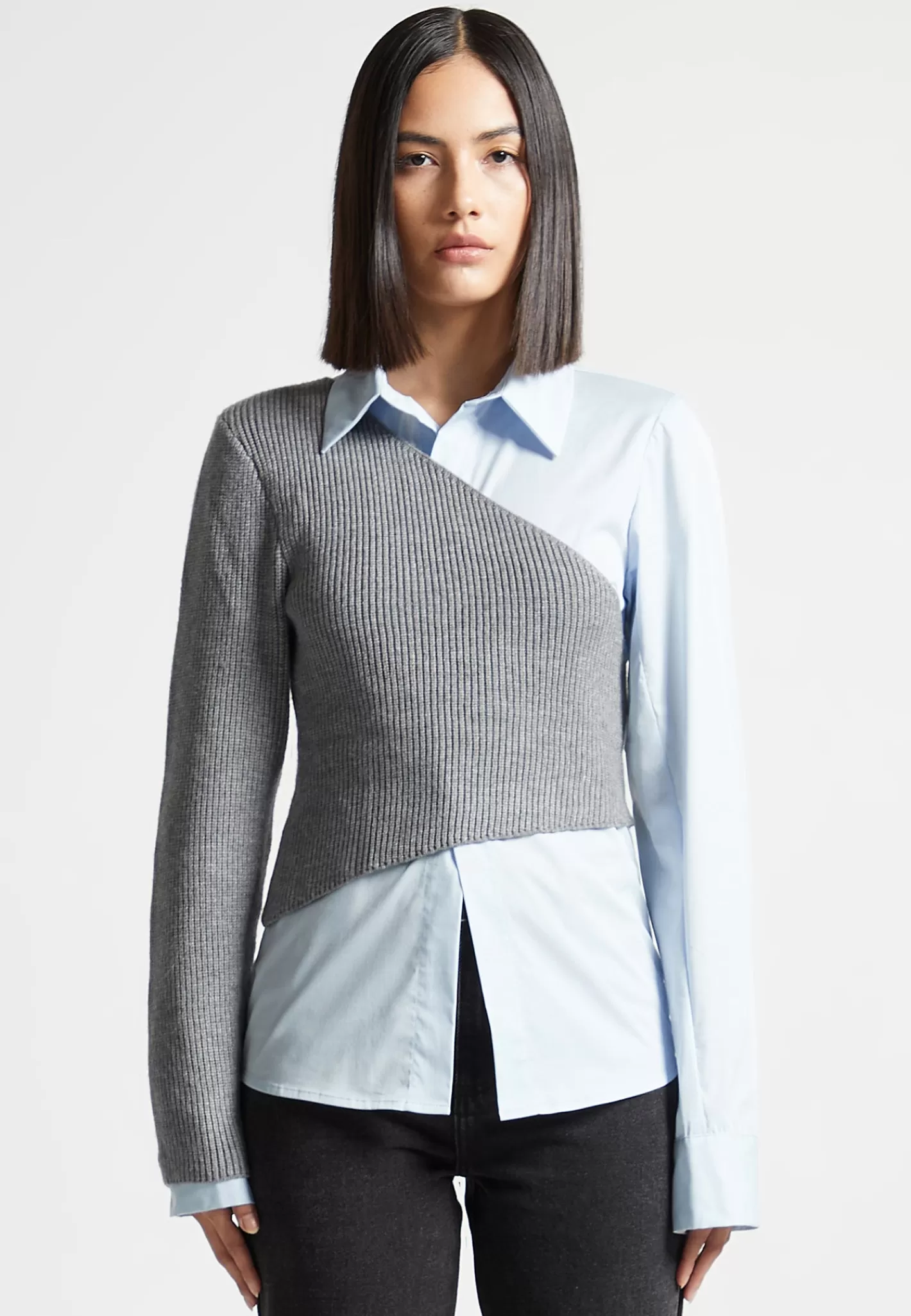 Asymmetric Knitted Overlay Shirt - -Manière De Voir Shop