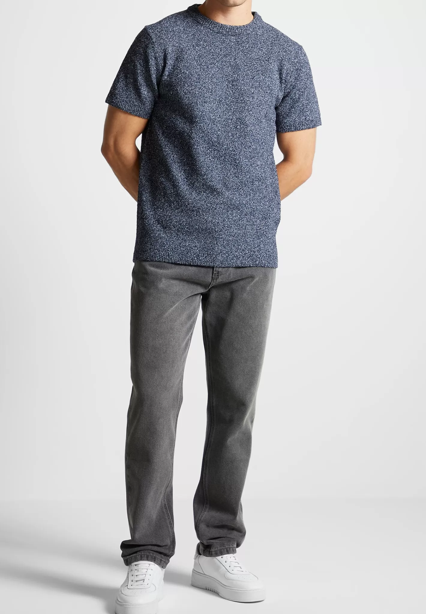 Boucle Knit Regular Fit T-Shirt - Navy Marl-Manière De Voir Sale