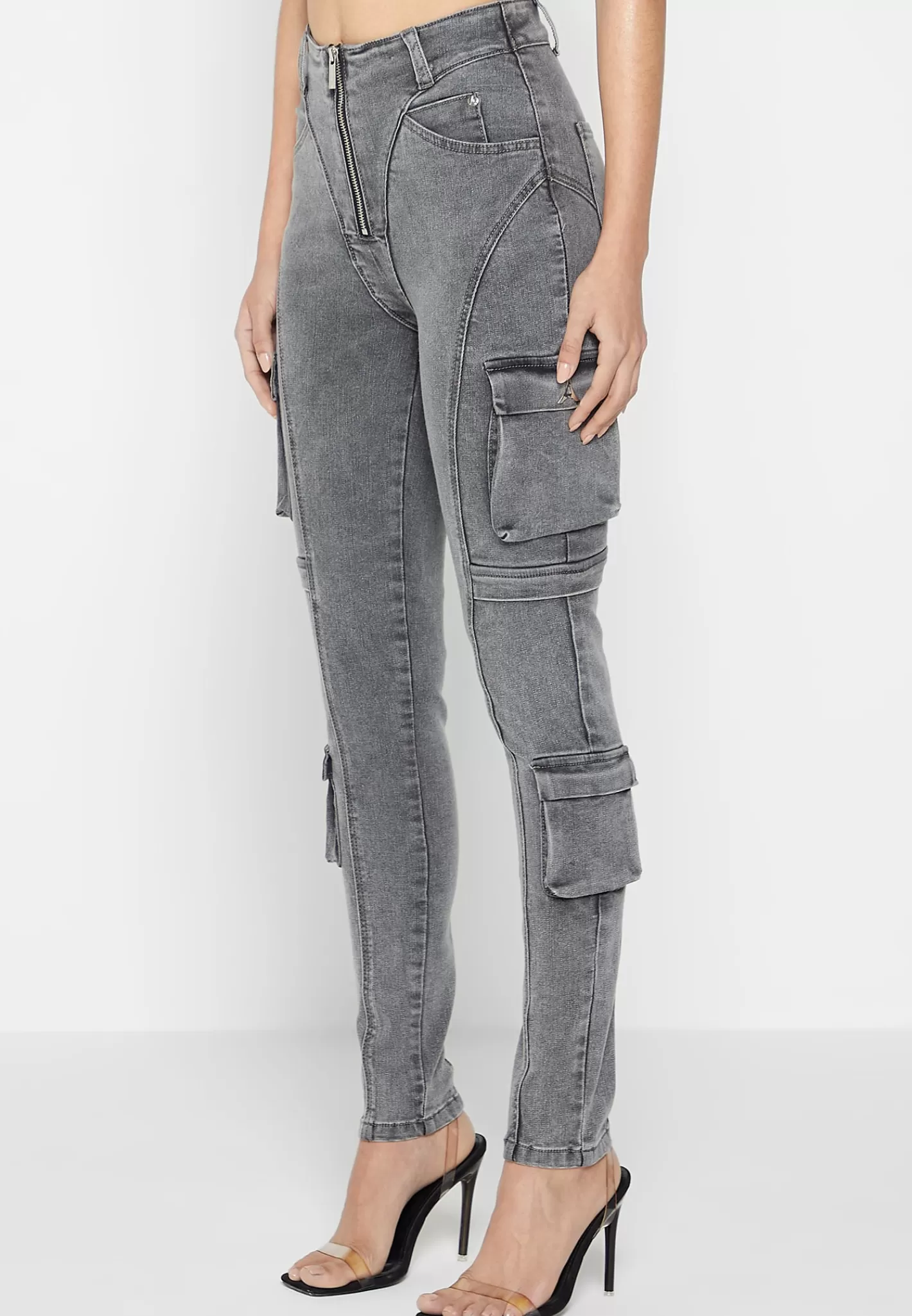 Cargo Pocket Skinny Jeans - Washed Grey-Manière De Voir Hot