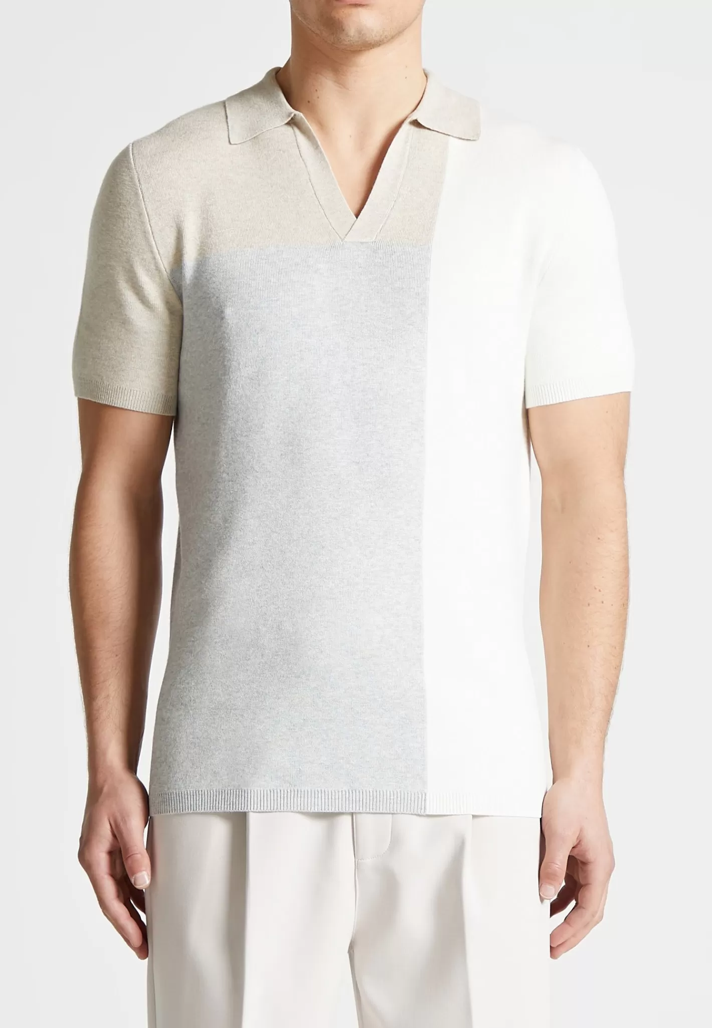 Colour Block Knit Revere Polo Top - /Grey-Manière De Voir Flash Sale