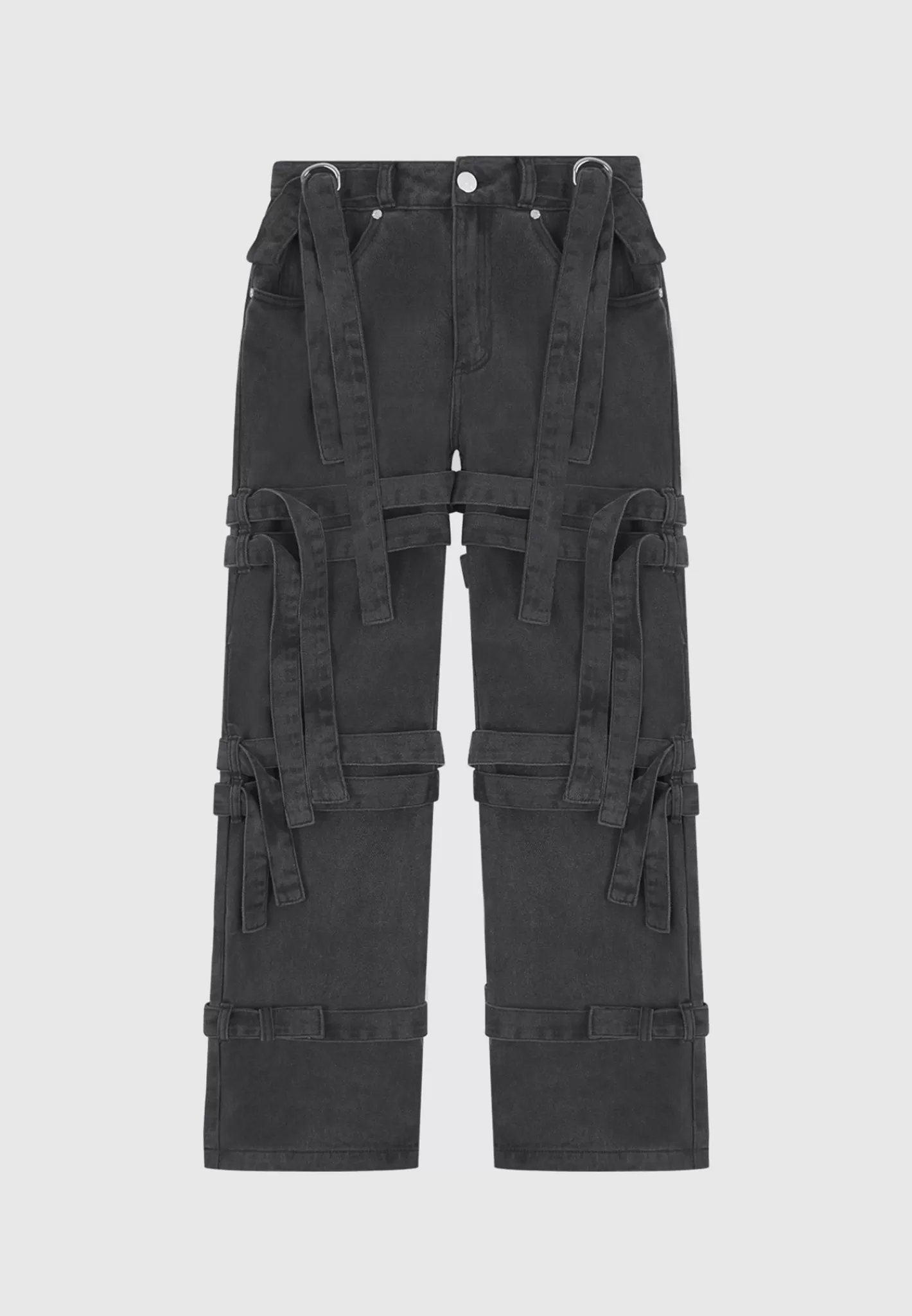Denim Strap Cargo Jeans - Washed Black-Manière De Voir Sale