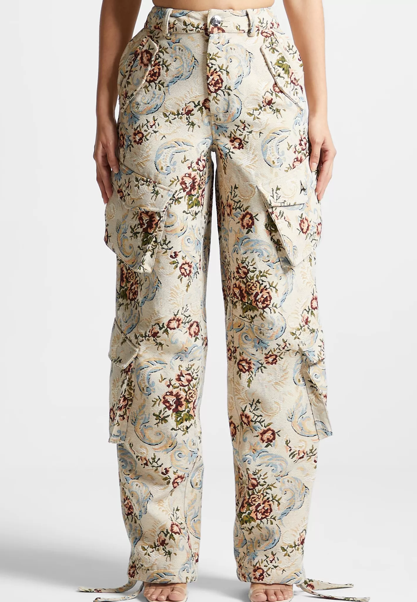 Floral Jacquard High Waisted Cargo Pants - -Manière De Voir Outlet
