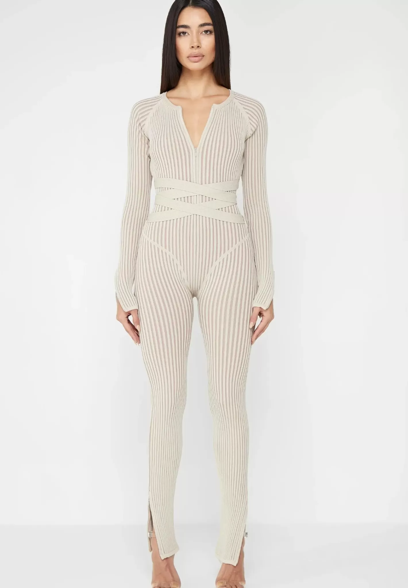 Knitted Two Tone Jumpsuit with Belt - -Manière De Voir Sale