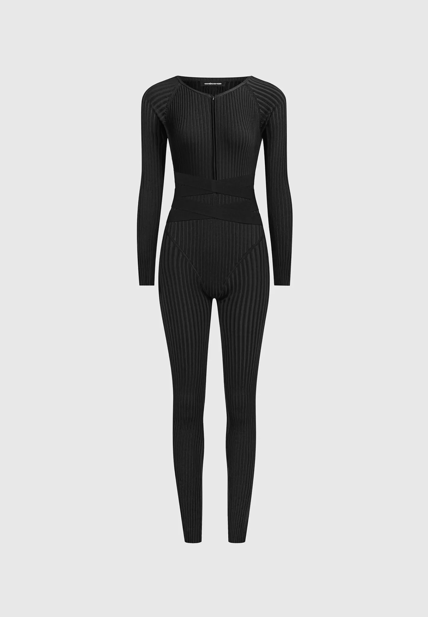 Knitted Two Tone Jumpsuit with Belt - -Manière De Voir Clearance