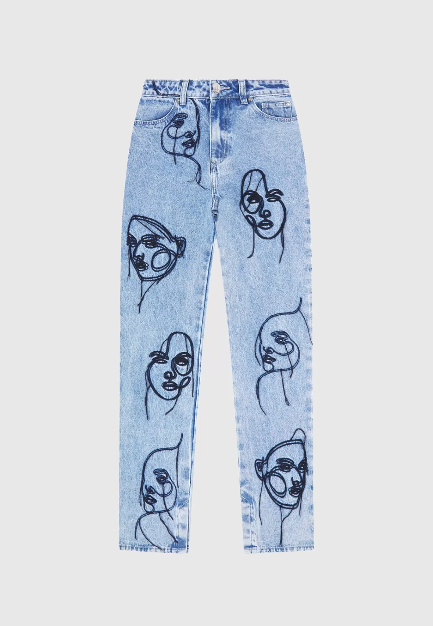 Line Art Boyfriend Jeans - Mid Blue-Manière De Voir Hot