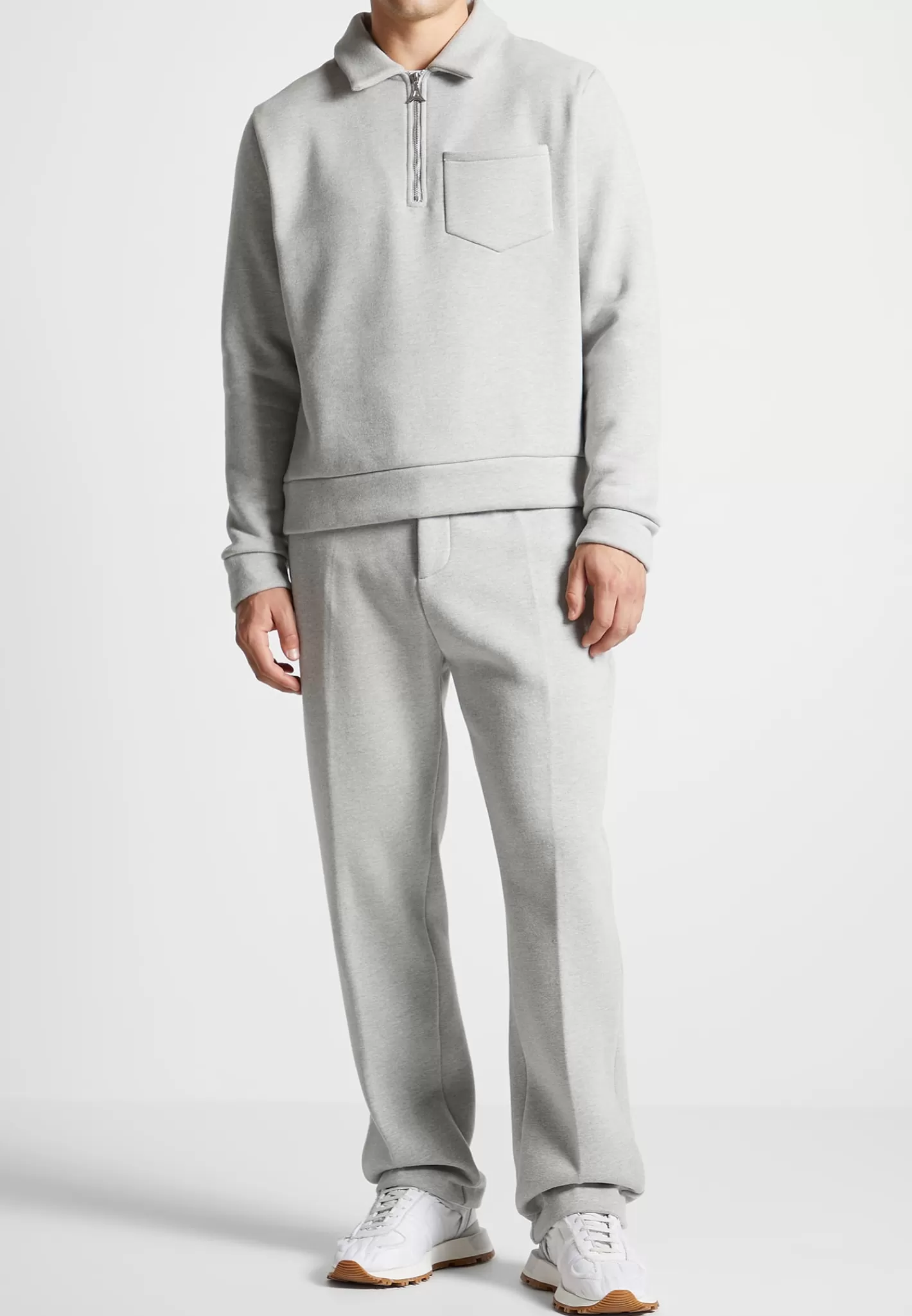 Long Sleeve Polo Zip Jumper - Light Grey Marl-Manière De Voir Shop