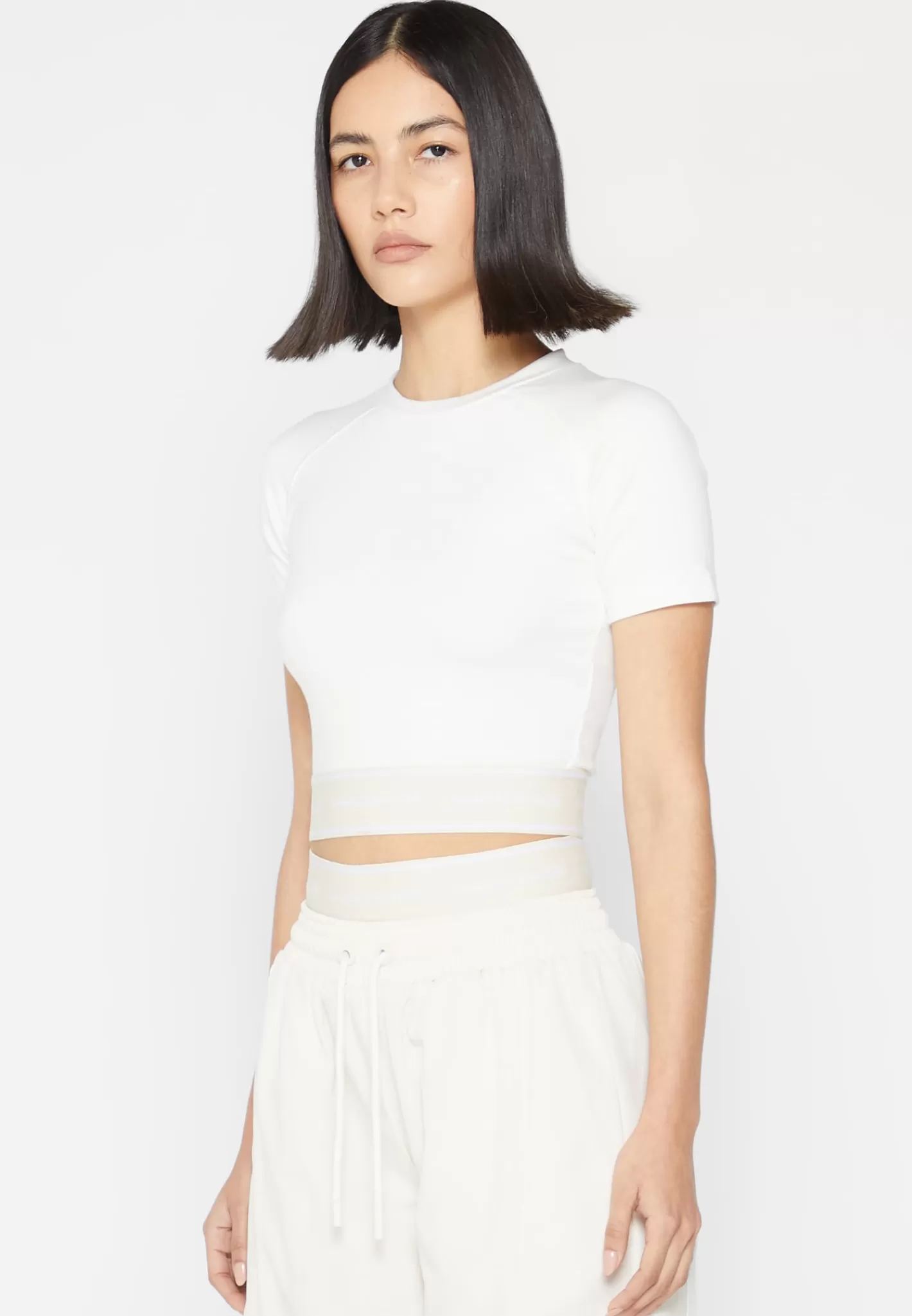 MDV Banded Crop T Shirt - Off White-Manière De Voir Cheap