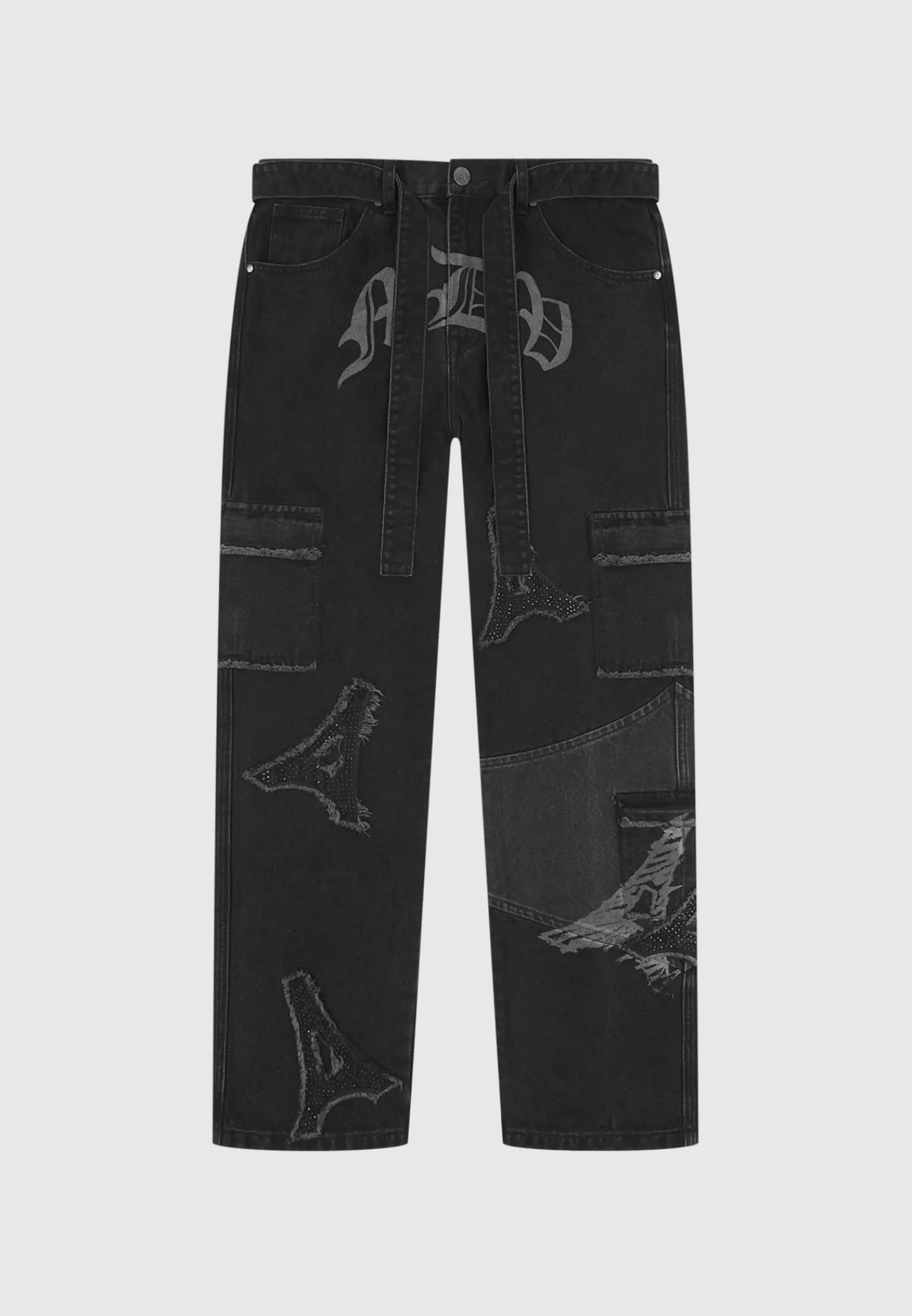 MDV Rhinestone Eiffel Patch Jeans - Stonewash Black-Manière De Voir Best Sale