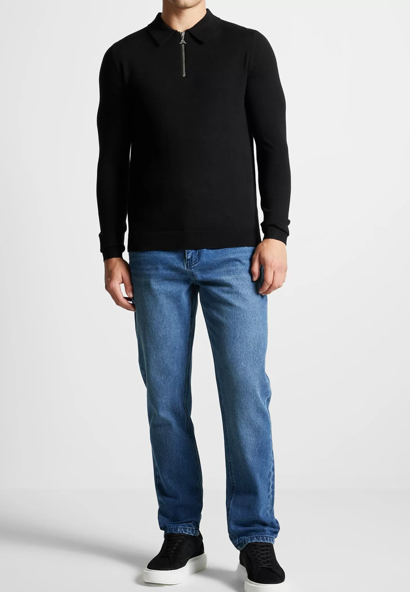 Merino Wool Long Sleeve Polo Top With Zip - -Manière De Voir Discount