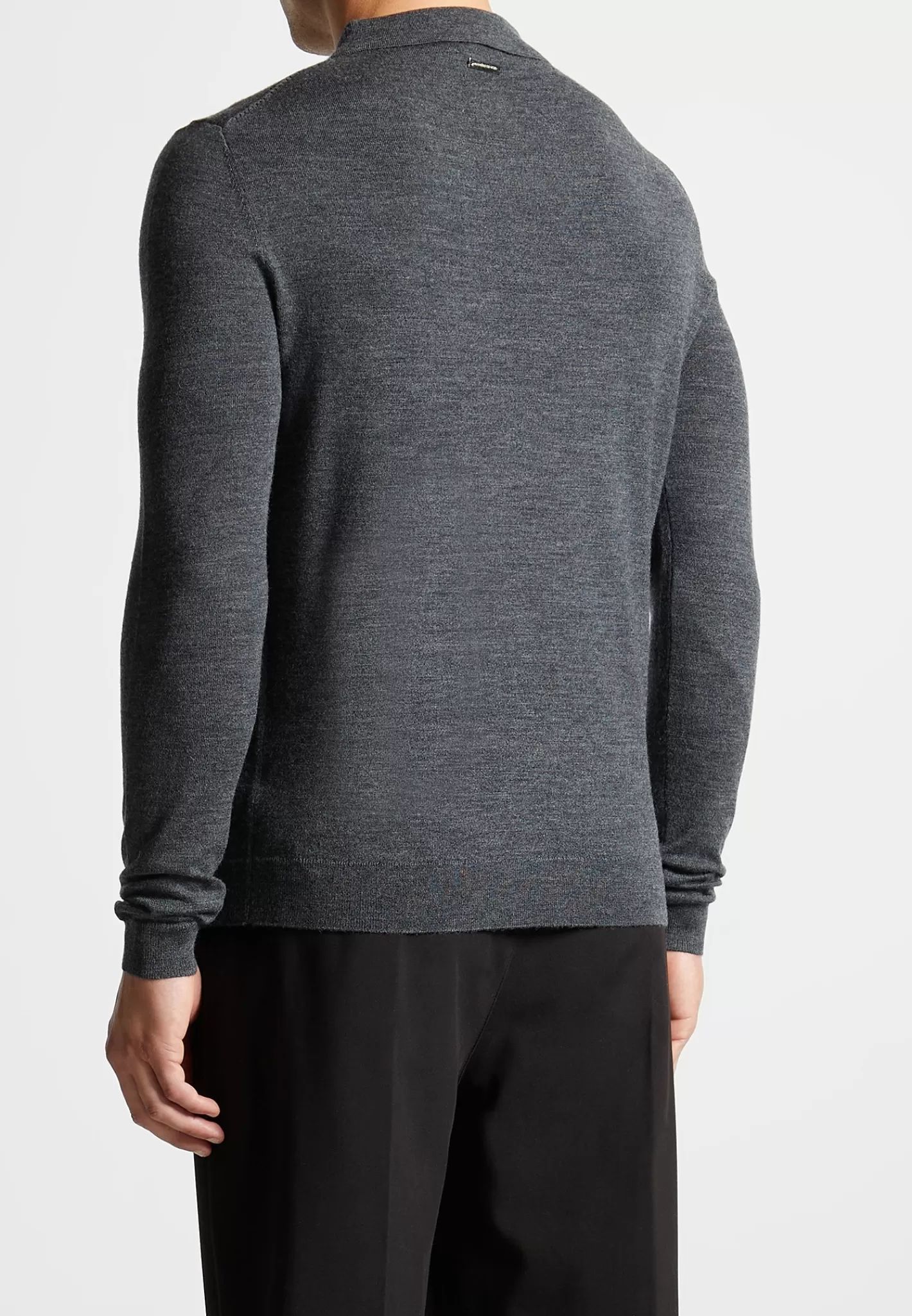 Merino Wool Long Sleeve Polo Top With Zip - Marl Grey-Manière De Voir Cheap