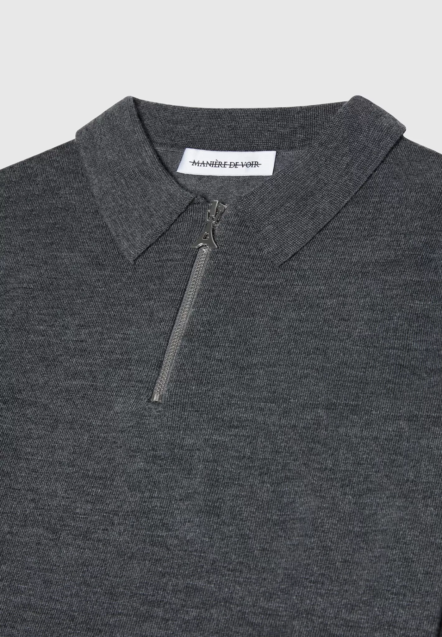 Merino Wool Long Sleeve Polo Top With Zip - Marl Grey-Manière De Voir Cheap