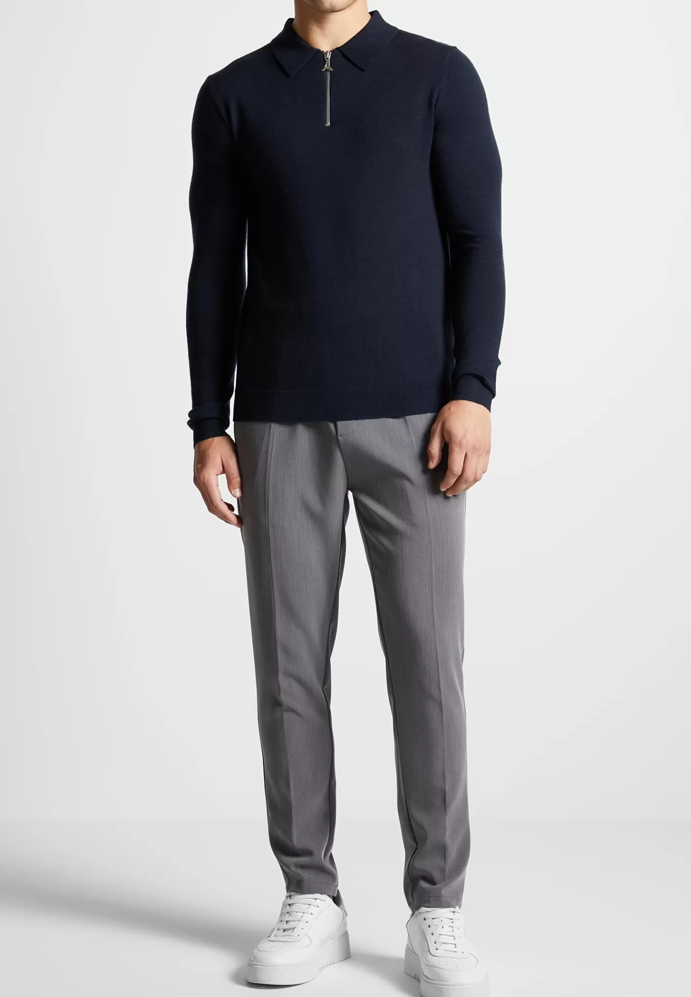 Merino Wool Long Sleeve Polo Top With Zip - -Manière De Voir Outlet