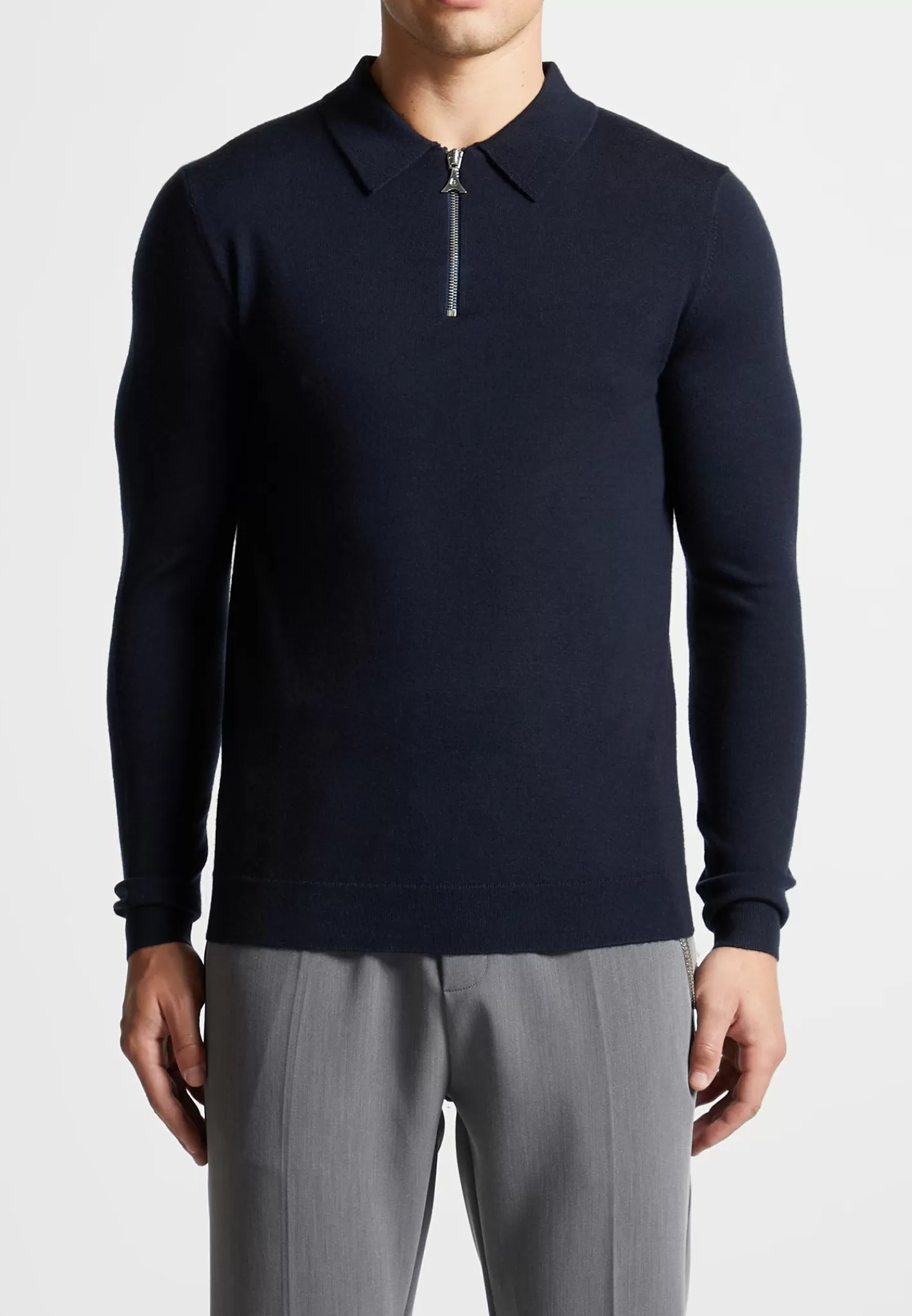Merino Wool Long Sleeve Polo Top With Zip - -Manière De Voir Outlet