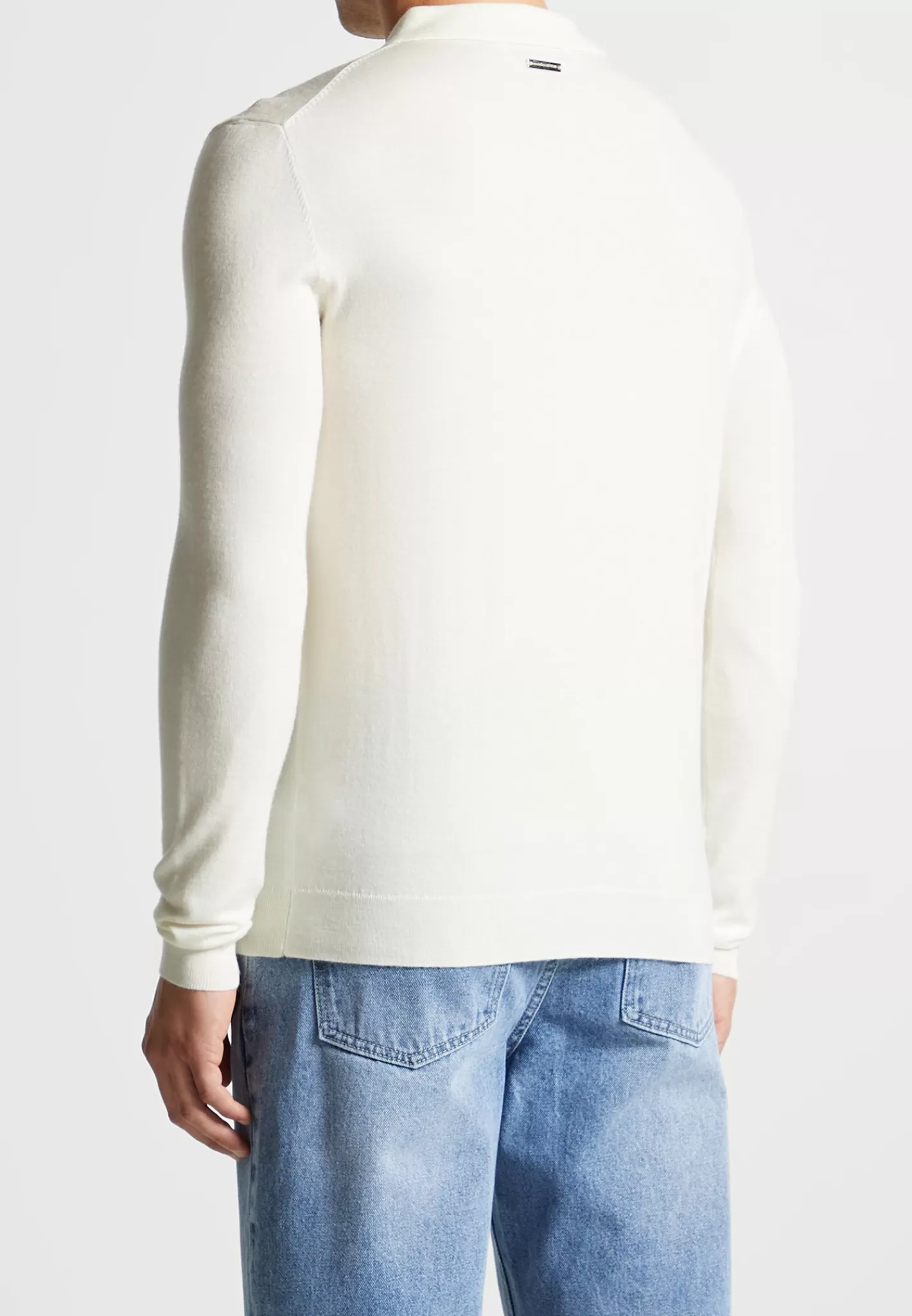 Merino Wool Long Sleeve Polo Top With Zip - Off White-Manière De Voir Fashion