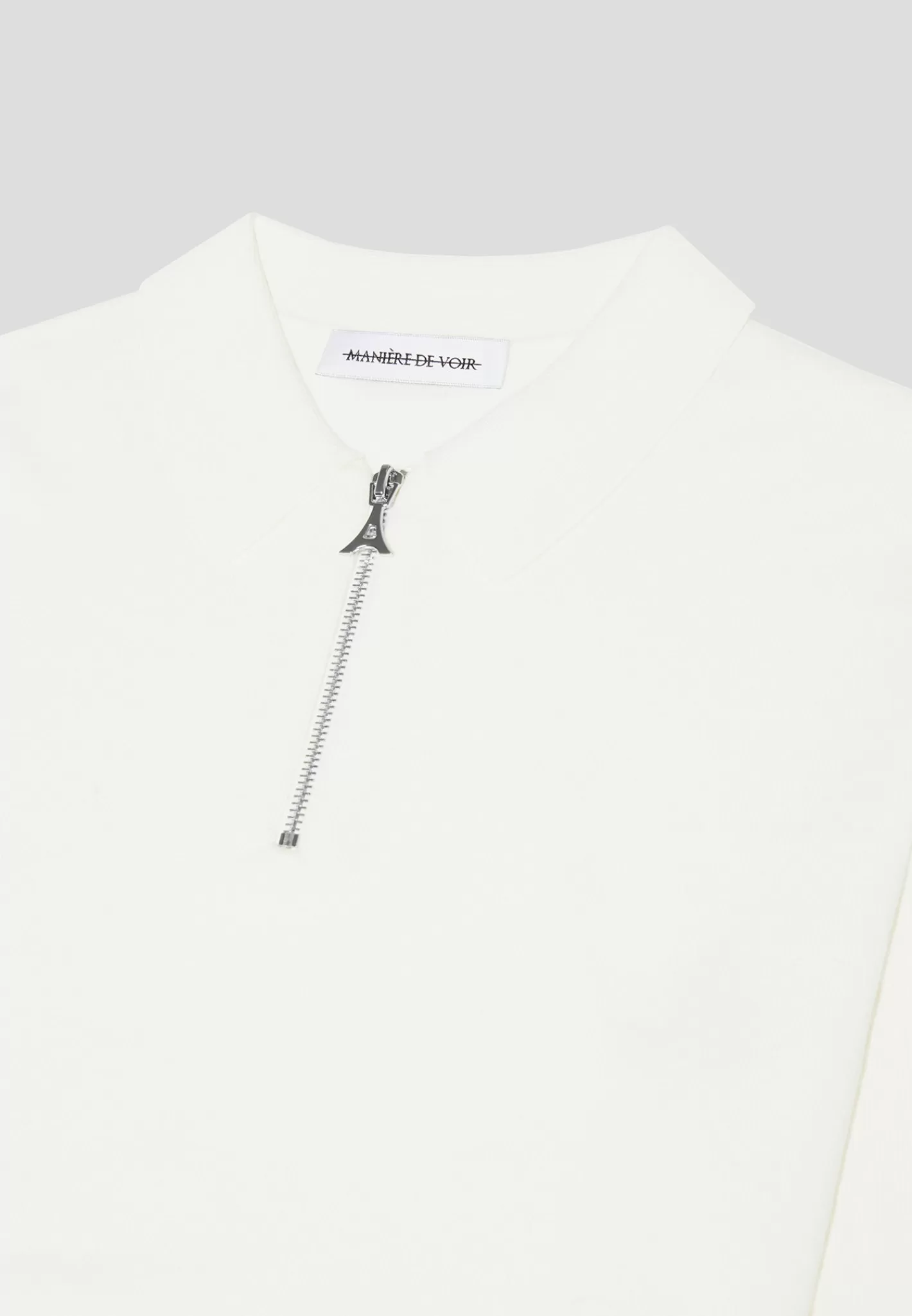 Merino Wool Long Sleeve Polo Top With Zip - Off White-Manière De Voir Fashion