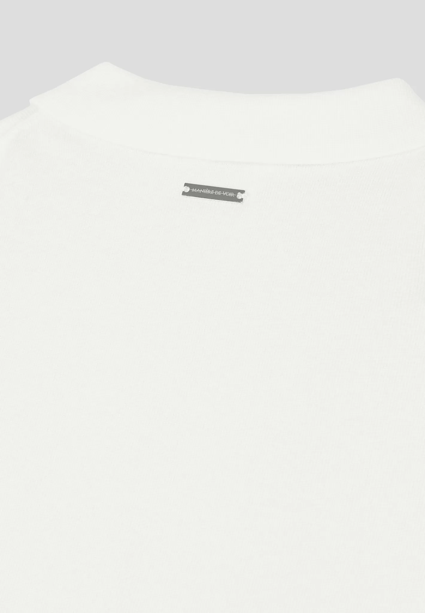 Merino Wool Long Sleeve Polo Top With Zip - Off White-Manière De Voir Fashion