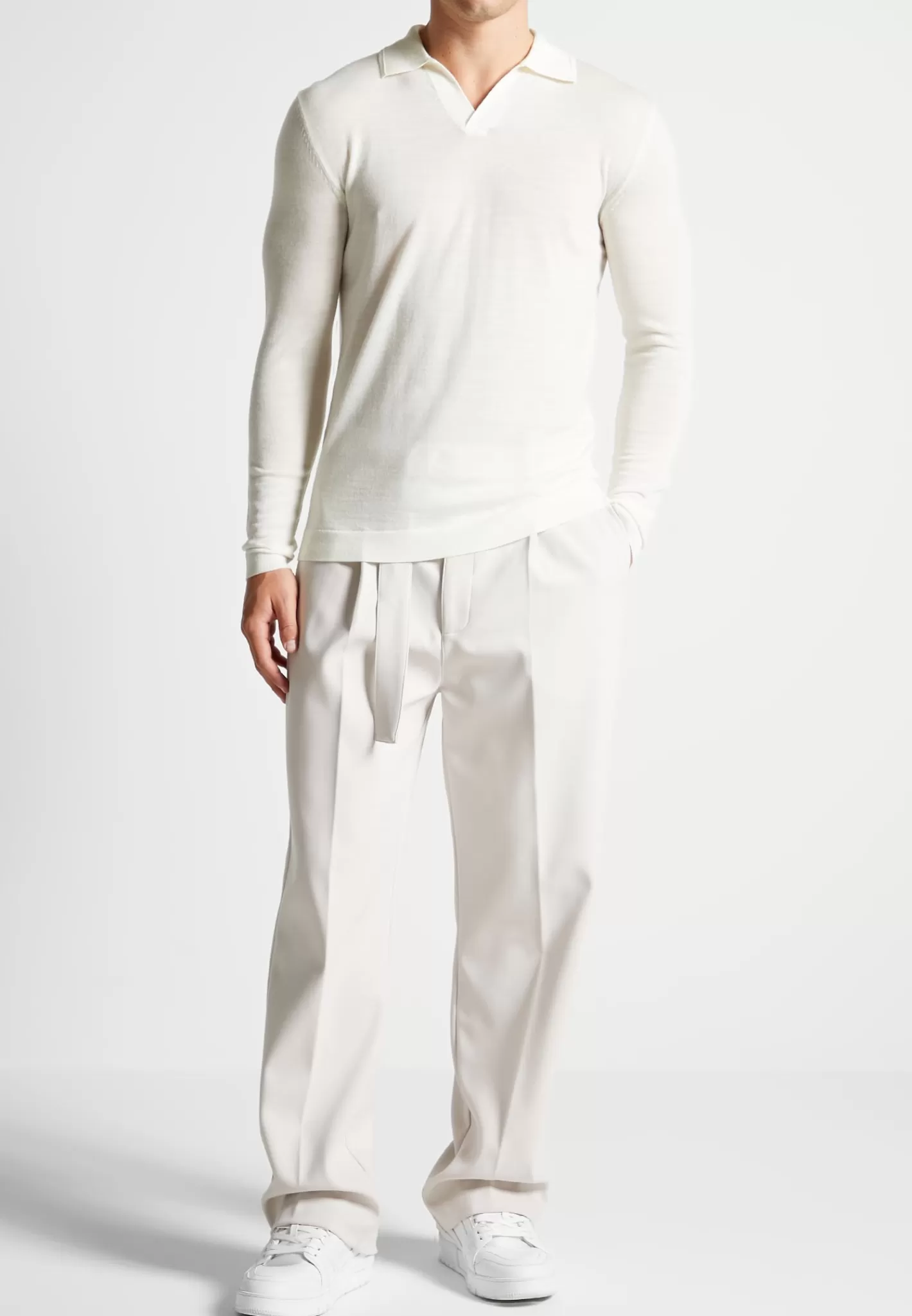 Merino Wool Long Sleeve Revere Polo Shirt - Off White-Manière De Voir New