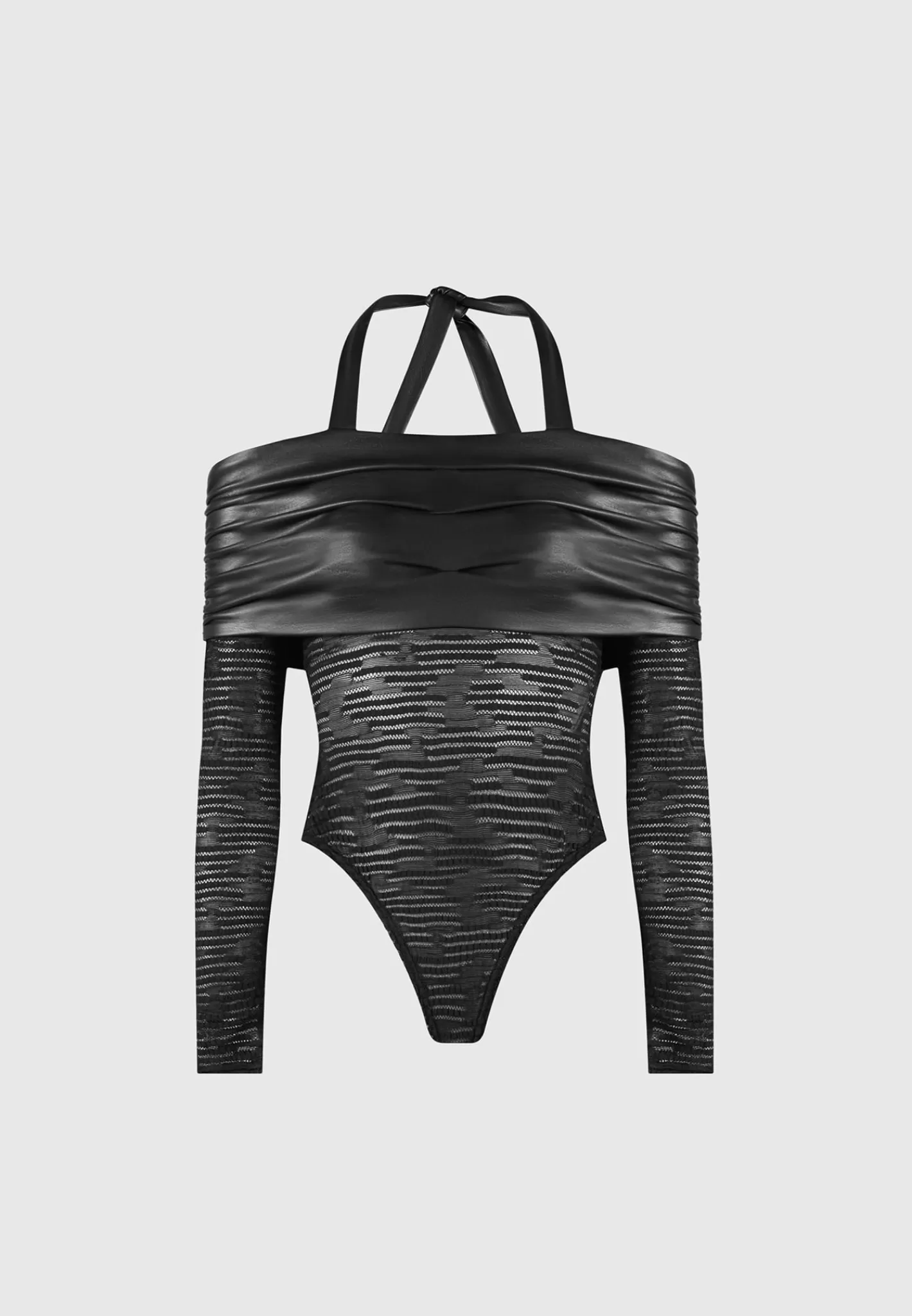 Mesh and Vegan Leather Bardot Bodysuit - -Manière De Voir Best