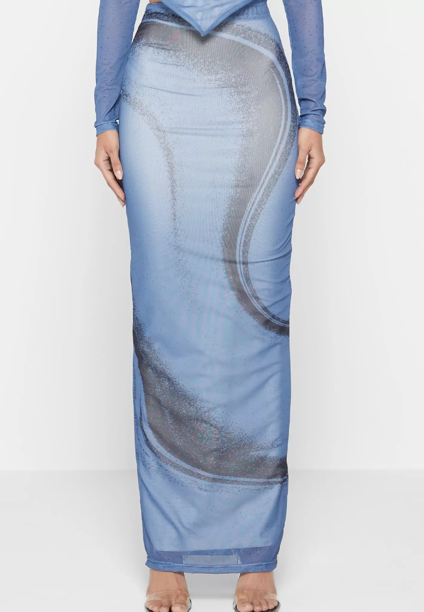 Mesh Printed Maxi Skirt - Blue-Manière De Voir Online