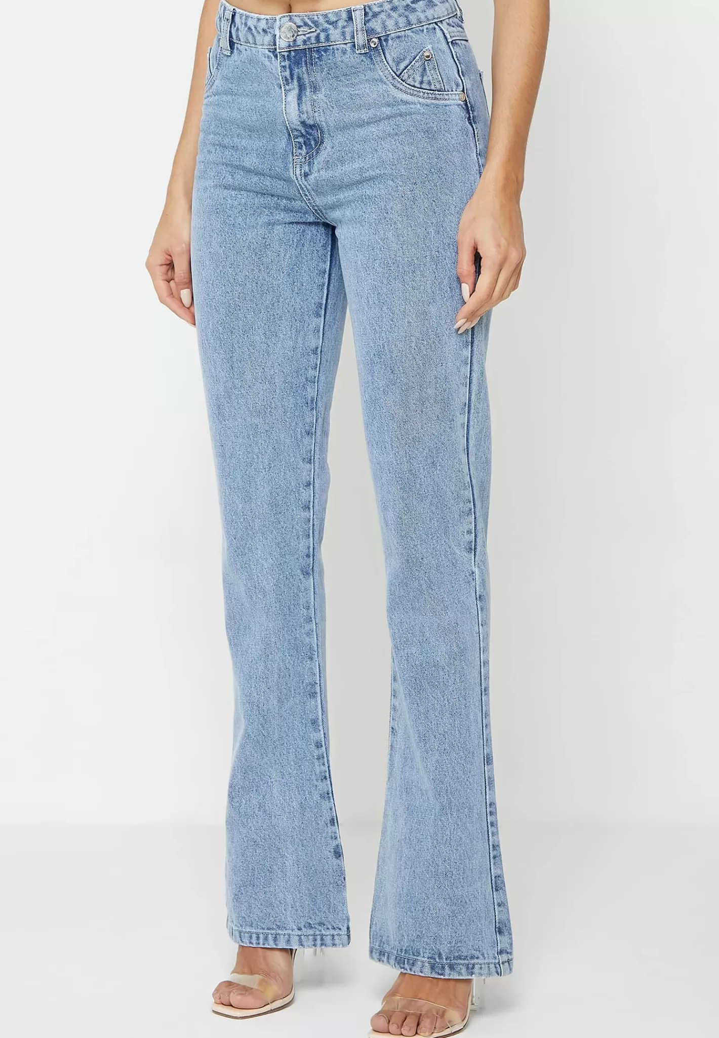 Mid Rise Flared Jeans - Mid Blue-Manière De Voir Shop