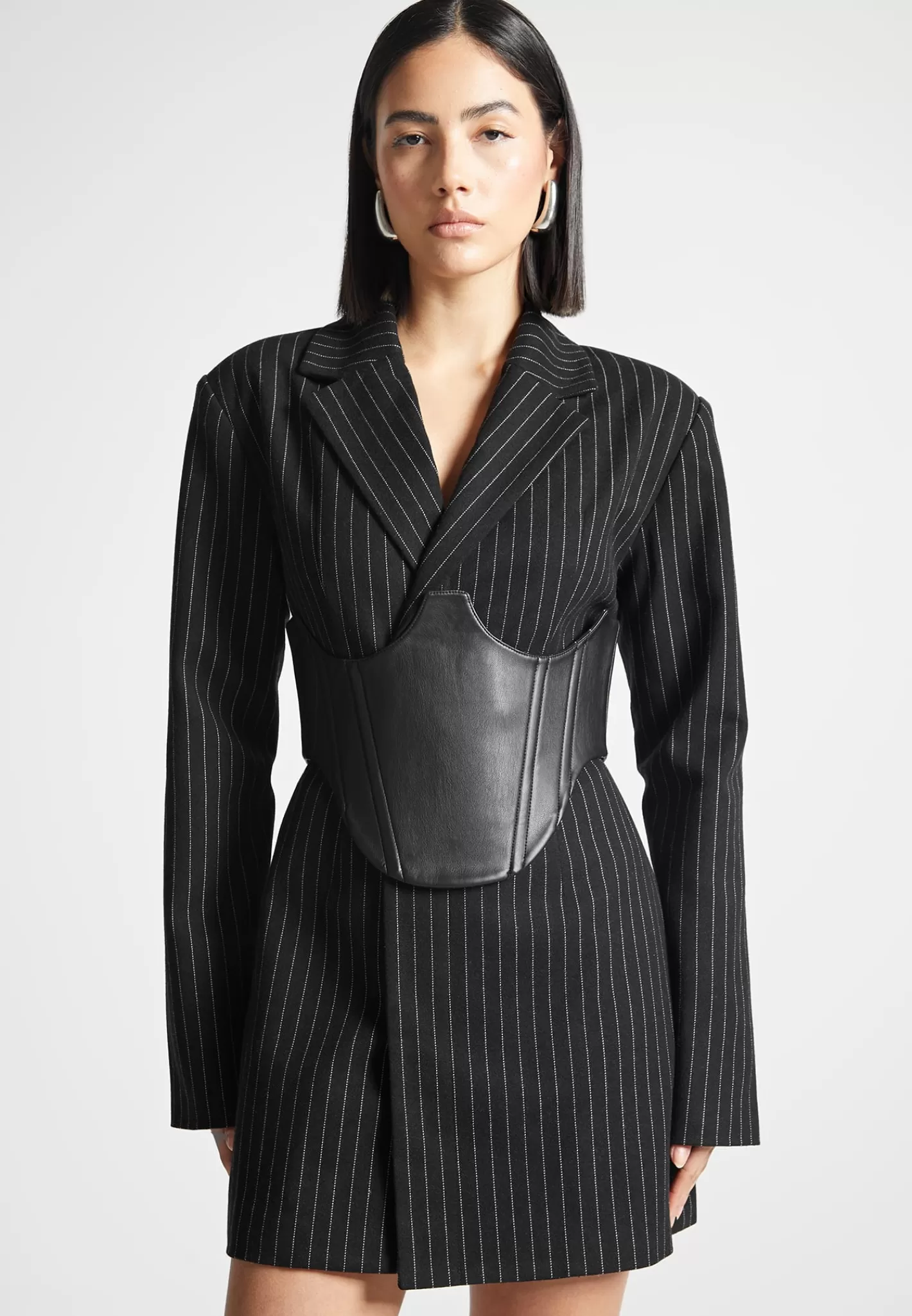 Pinstripe Blazer Dress with Reversible Corset - -Manière De Voir Best