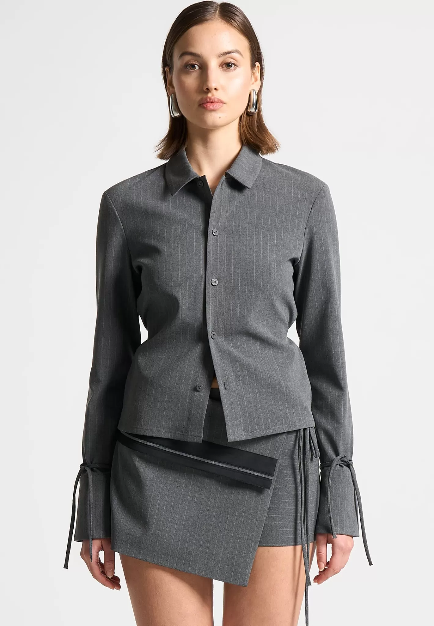 Pinstripe Cinch Tailored Shirt with Ties - -Manière De Voir Best Sale