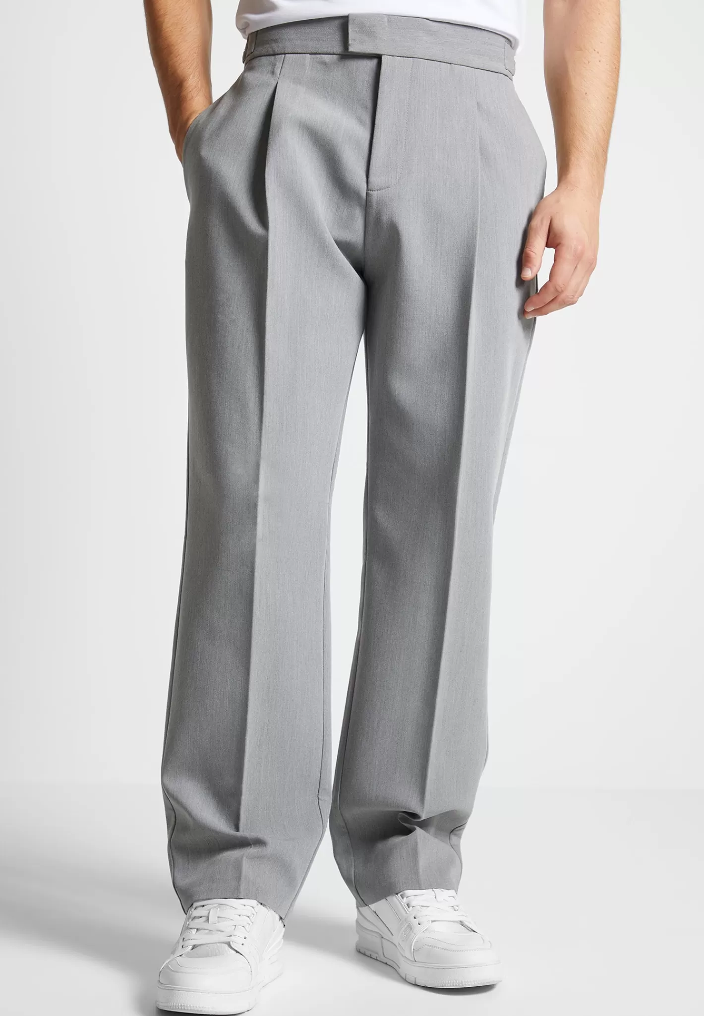 Pleated Tailored Trousers - Light Grey-Manière De Voir Cheap