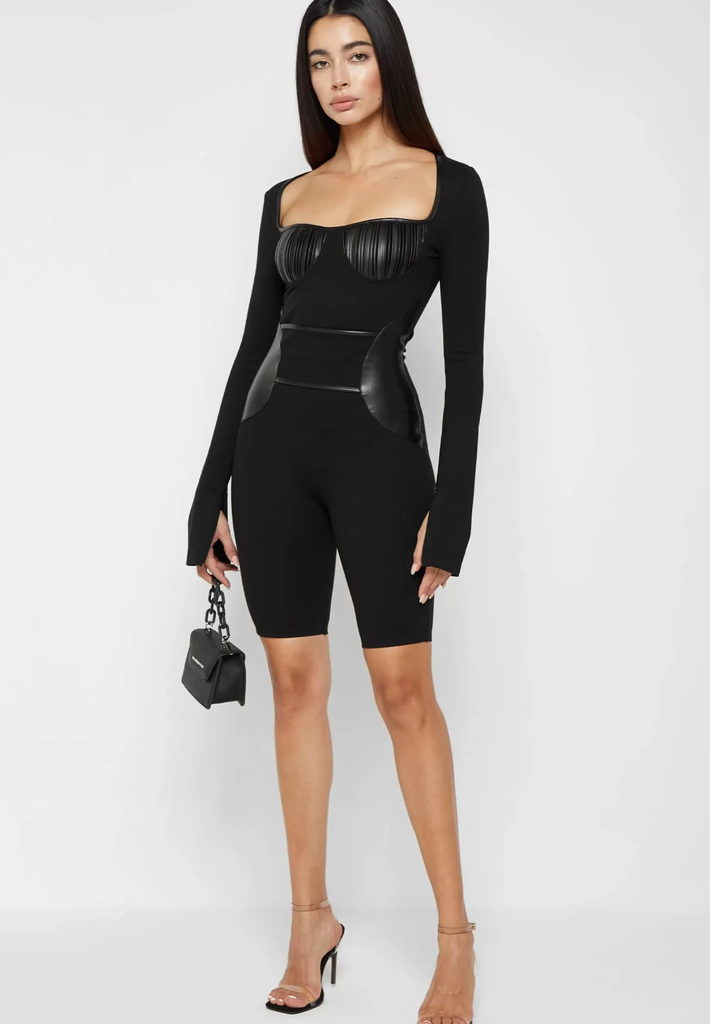 Pleated Vegan Leather & Bandage Playsuit - -Manière De Voir Shop