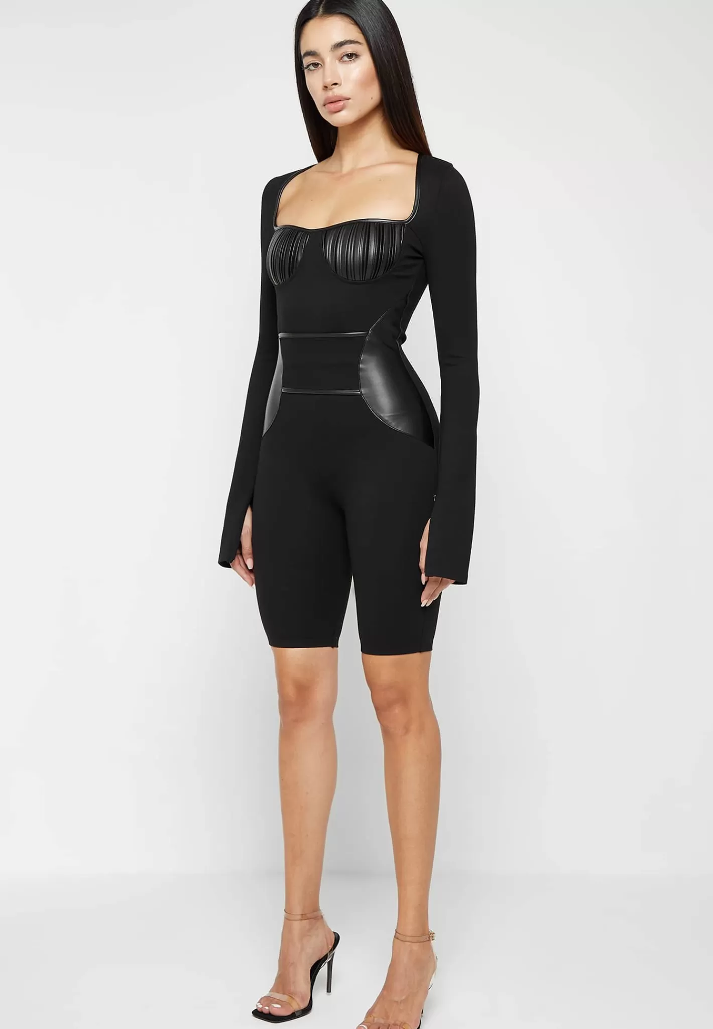 Pleated Vegan Leather & Bandage Playsuit - -Manière De Voir Shop