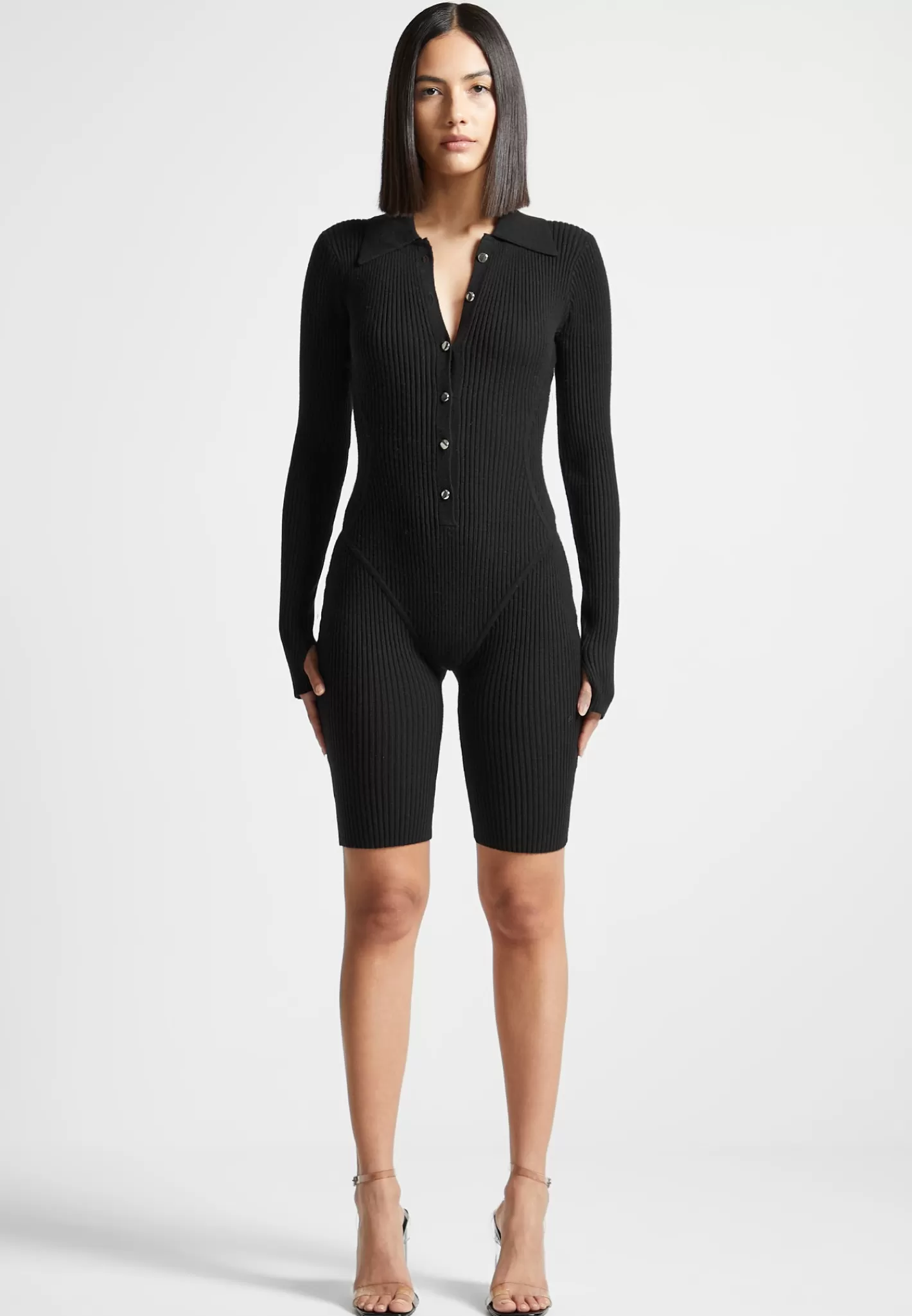 Ribbed Knit Long Sleeve Playsuit - -Manière De Voir Cheap