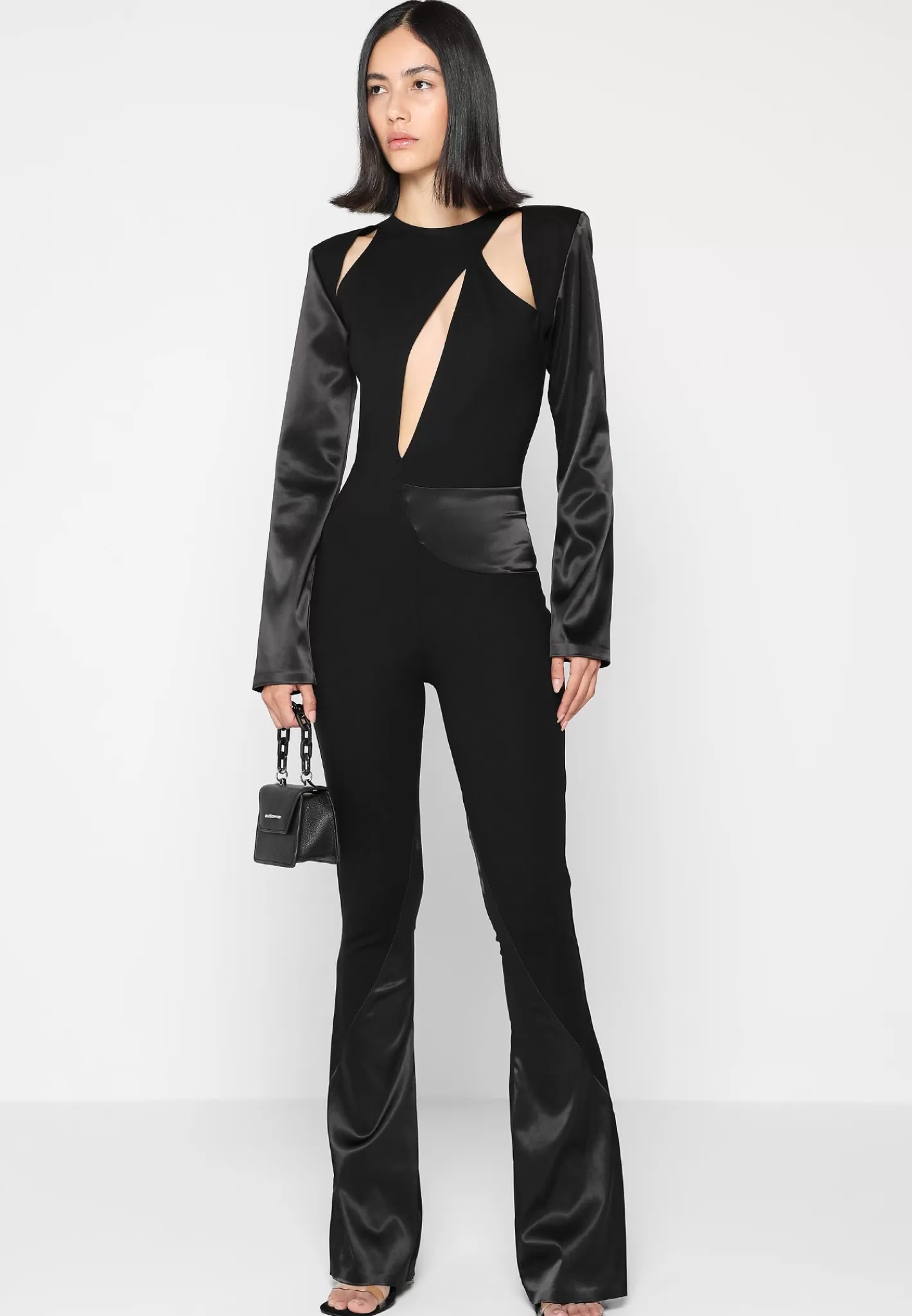 Satin and Bandage Flared Jumpsuit - -Manière De Voir Fashion