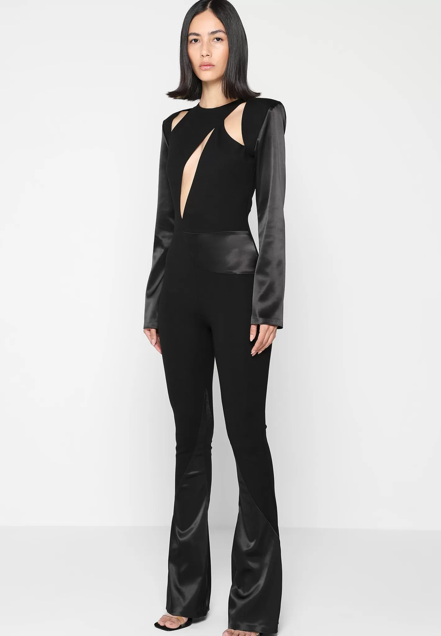 Satin and Bandage Flared Jumpsuit - -Manière De Voir Fashion