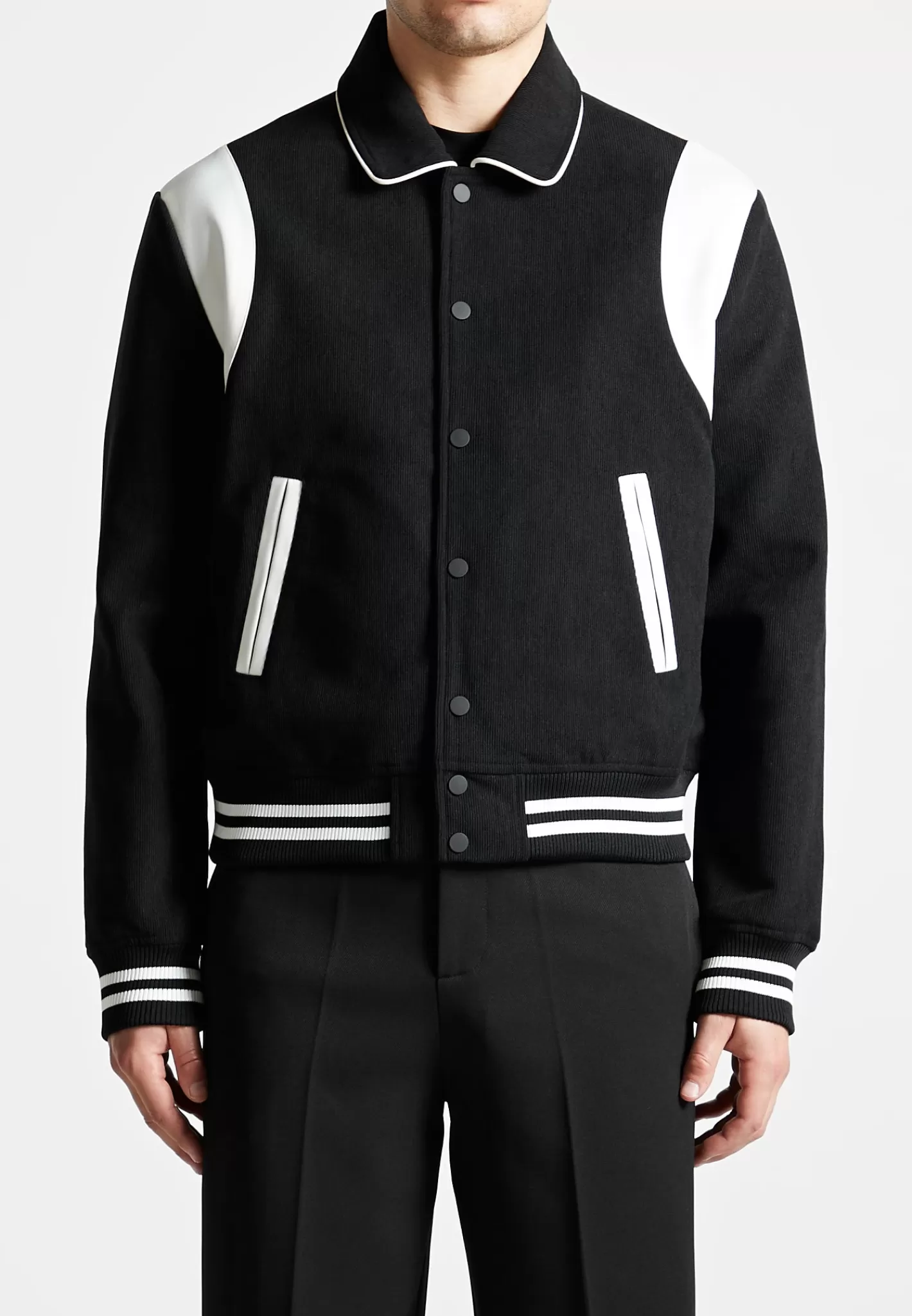 Satin Panel Corduroy Varsity Jacket - -Manière De Voir Flash Sale