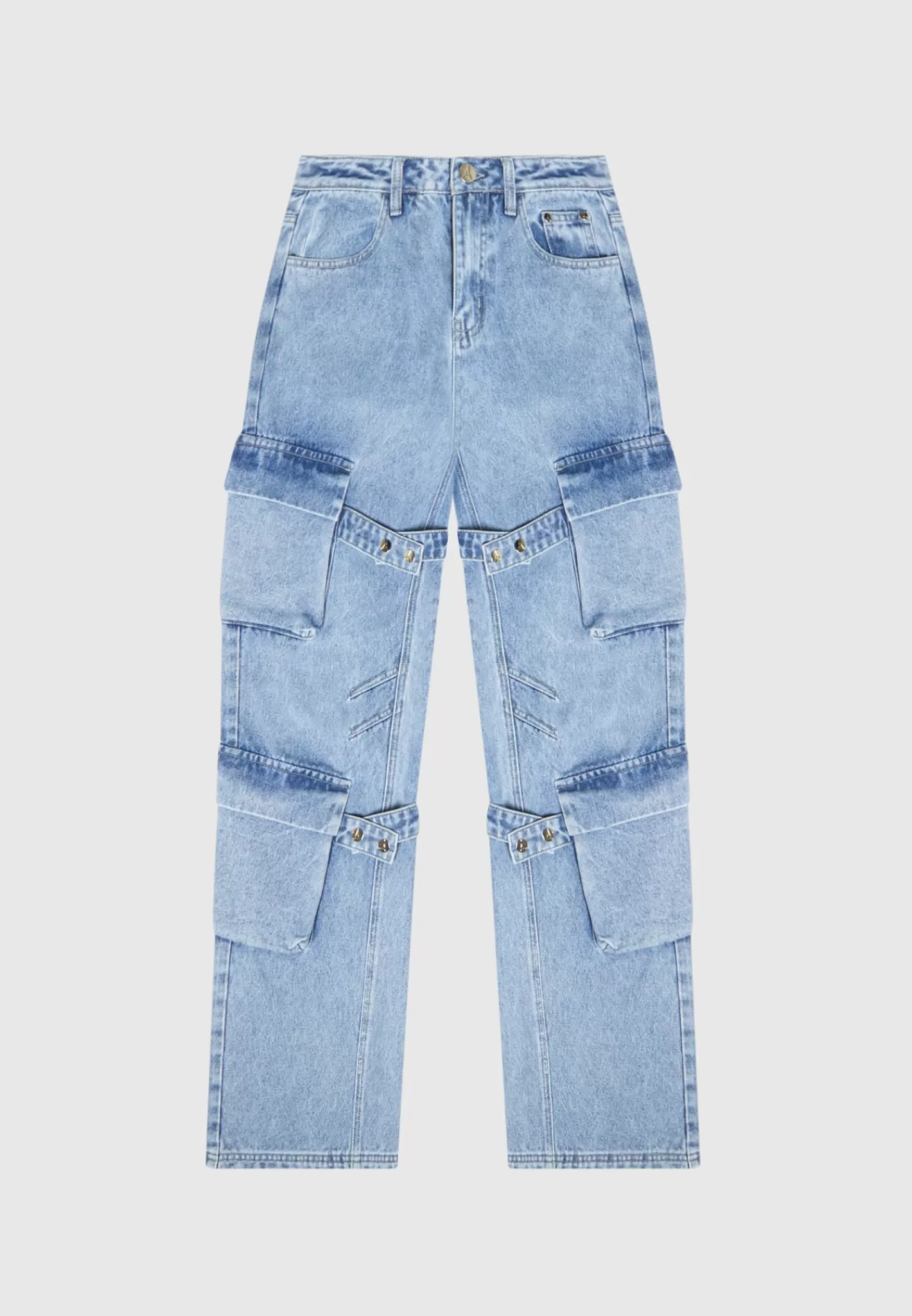 Strap Detail Cargo Jeans - Mid Blue-Manière De Voir Fashion