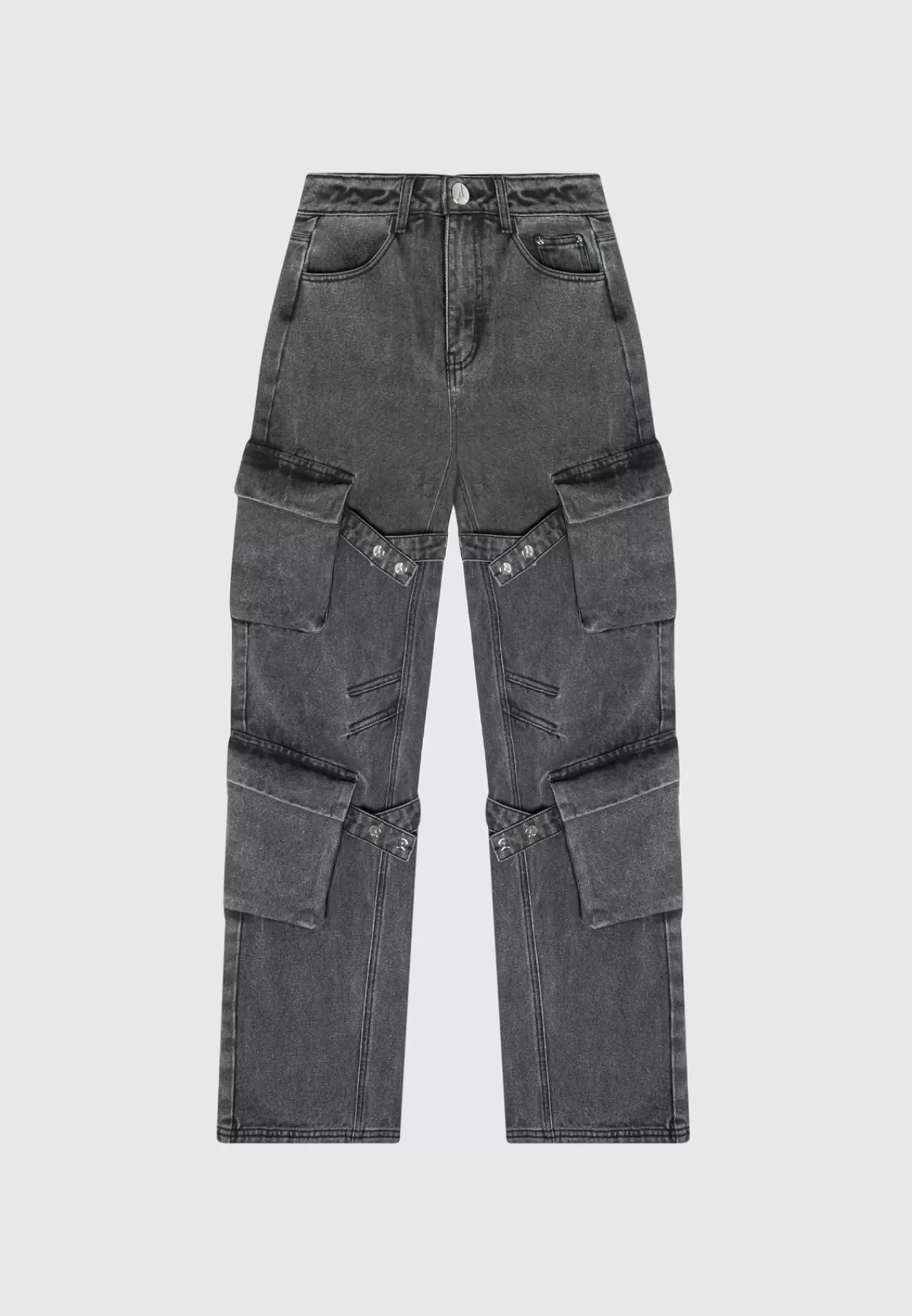 Strap Detail Cargo Jeans - Washed Grey-Manière De Voir Shop
