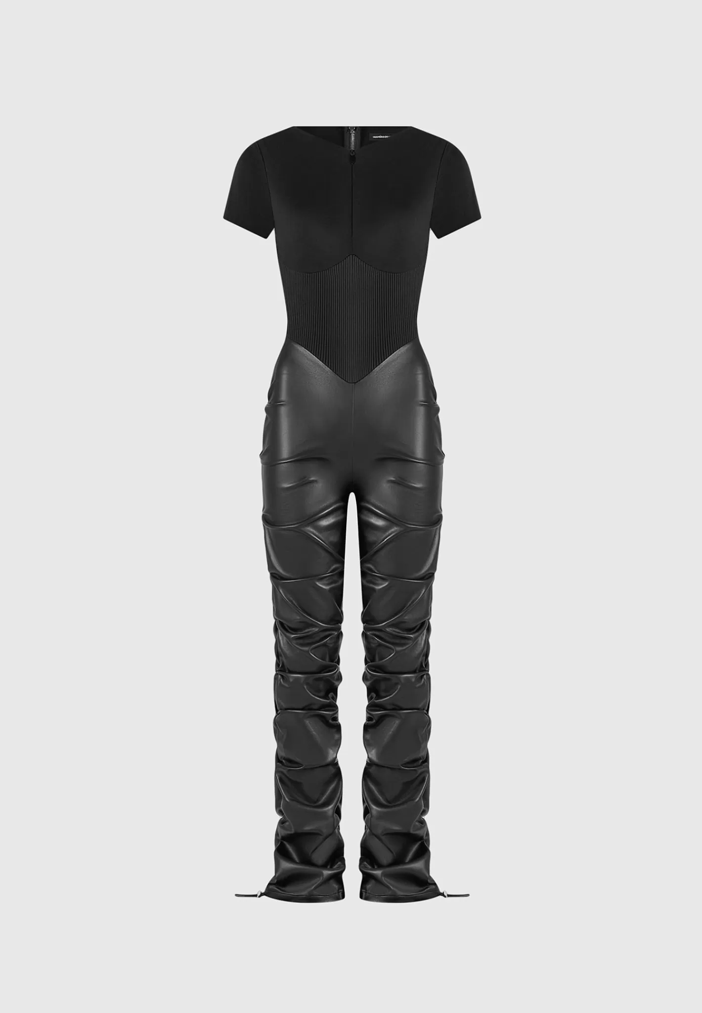 Tacked Vegan Leather T-Shirt Jumpsuit - -Manière De Voir Cheap