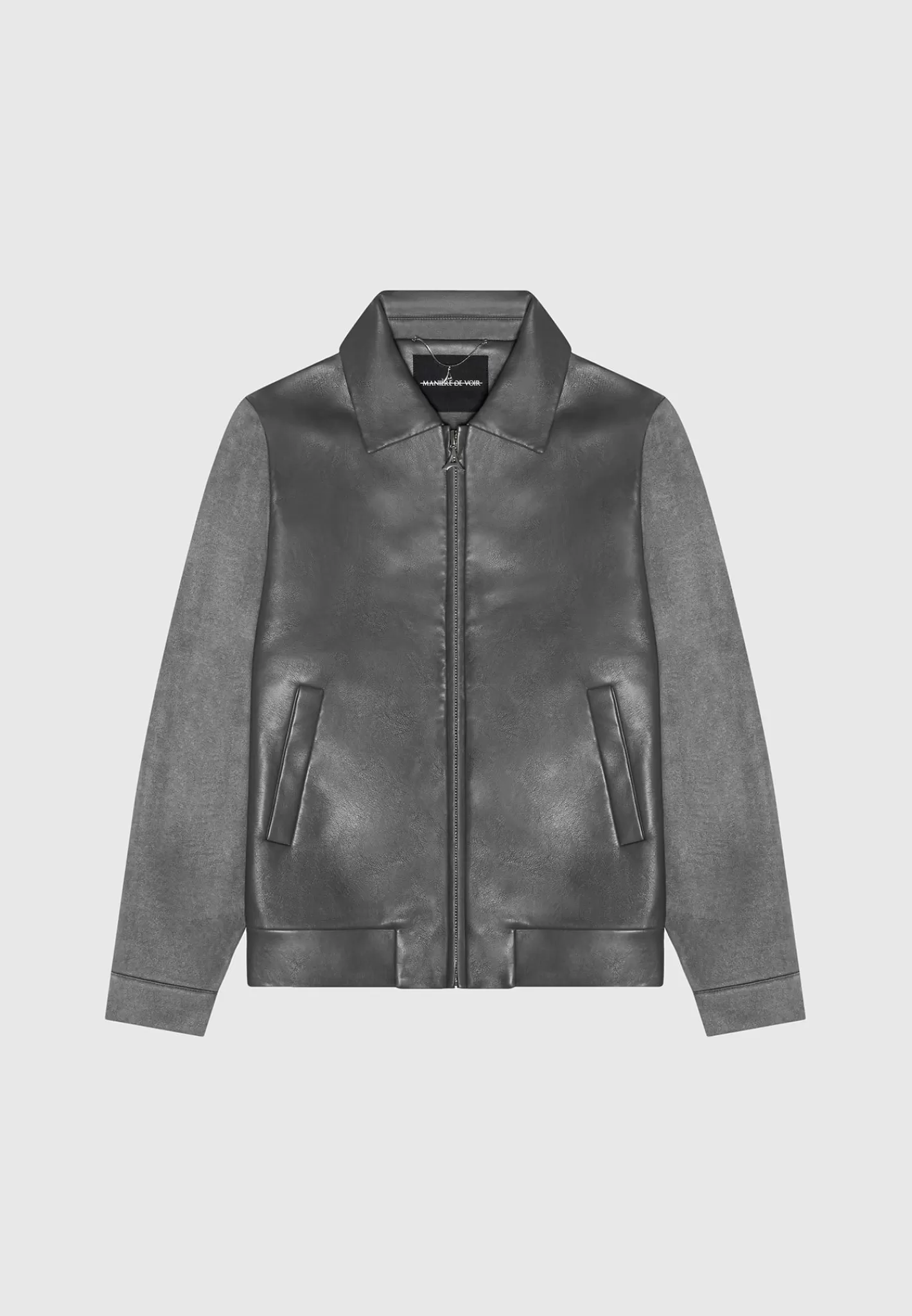 Vegan Leather & Suede Jacket - Grey-Manière De Voir Online