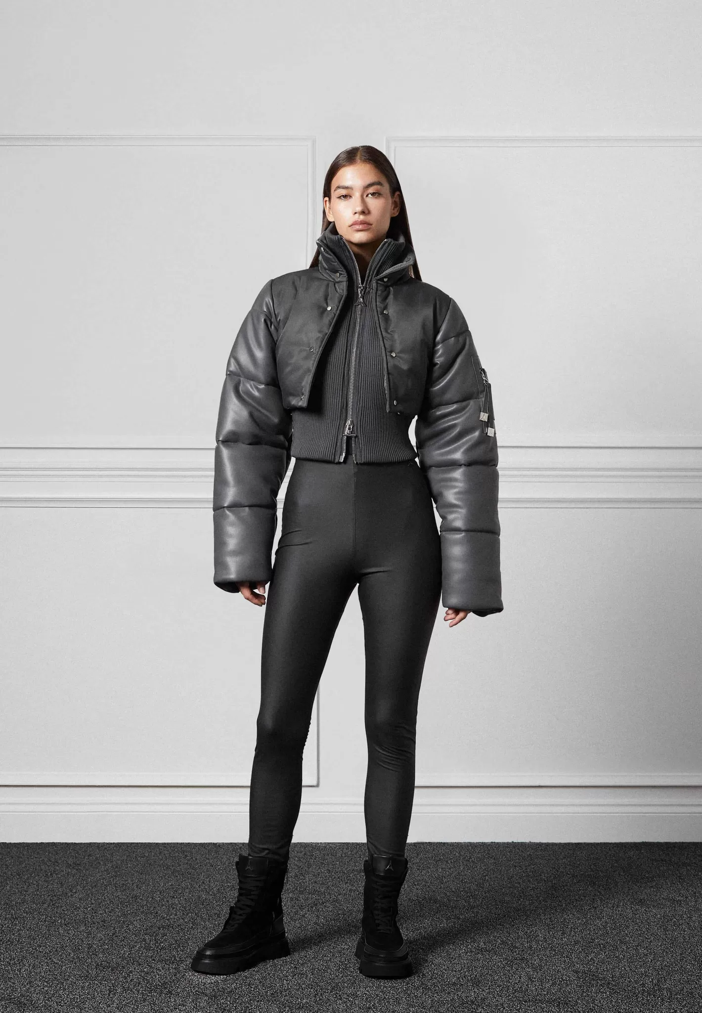 Vegan Leather and Nylon Layered Puffer Jacket - -Manière De Voir Clearance
